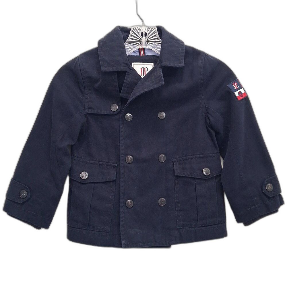 Jacadi Paris Peacoat Double Breasted Child 5A Navy Blue Lined Overcoat Cotton